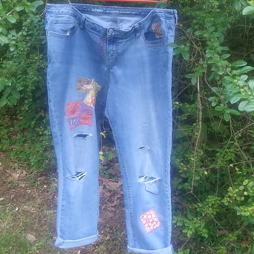 Hippie Patched Boyfriend jeans Women's size 14